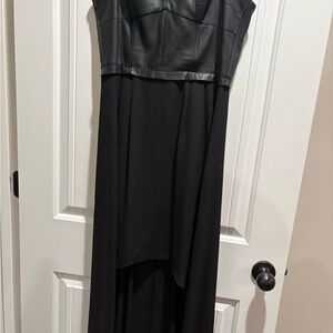 BCBGMaxAzria Black Strapless Faux-Leather Bodice High-Low Dress